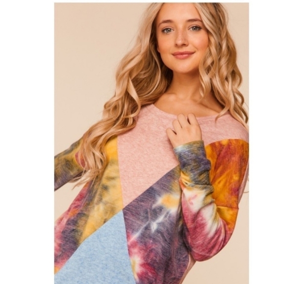 Two Tone Tie Dye Ashley Knit Lightweight Color Block Sweater - Picture 8 of 12